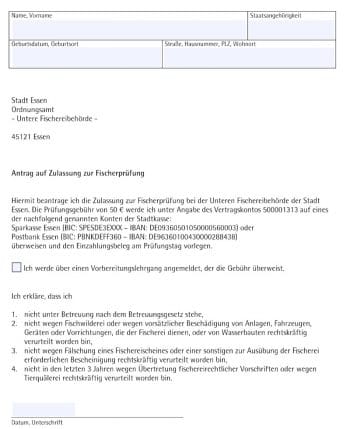 Anmeldeformular Fischerprüfung der Stadt Essen