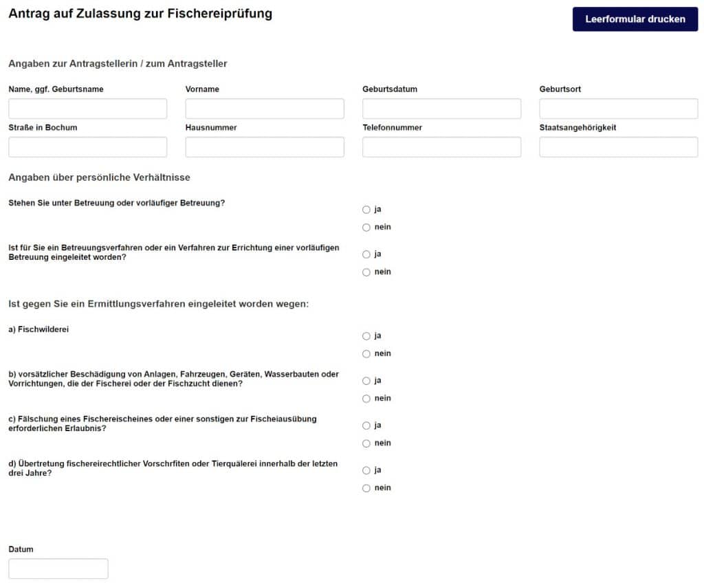 Antrag Fischerprüfung Bochum