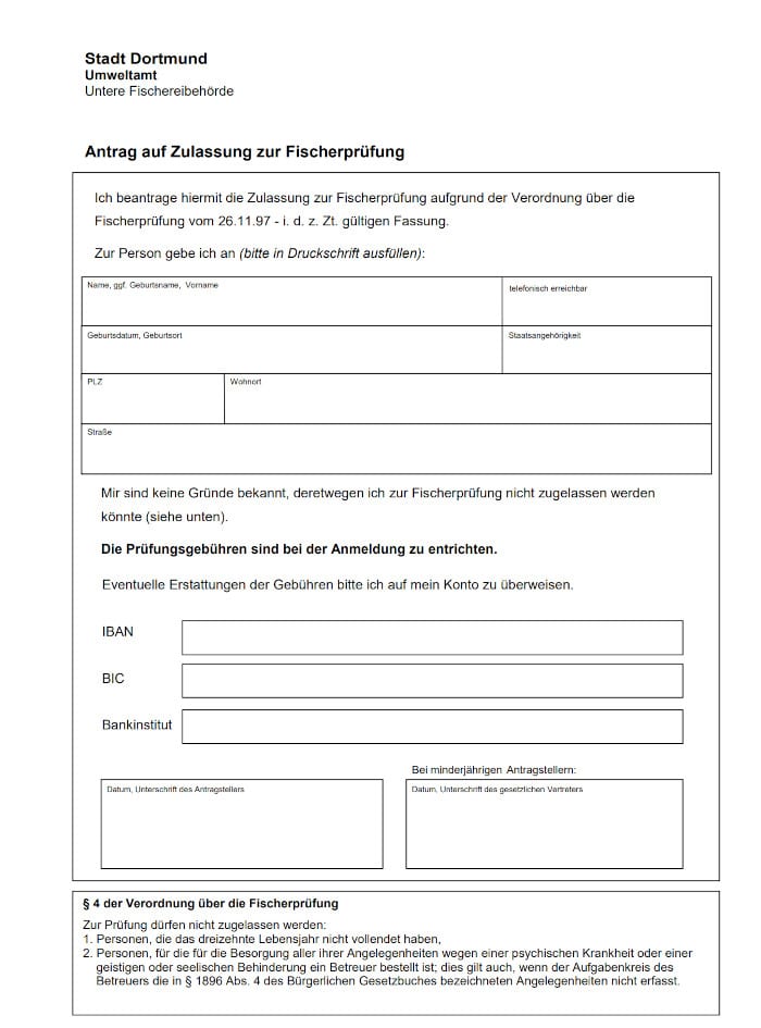 Antrag Fischereischein Dortmund