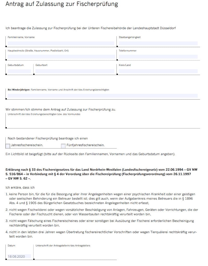 Antrag Fischerprüfung Düsseldorf