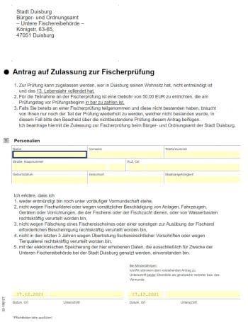 Antrag Fischerprüfung Duisburg