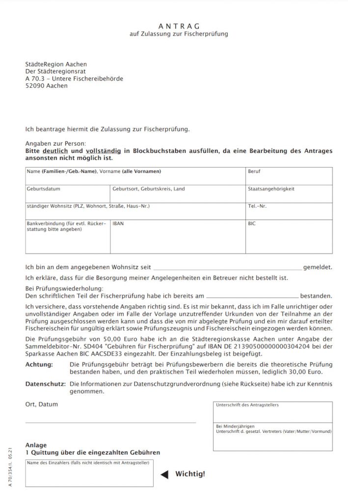 Antrag Fischerprüfung Aachen